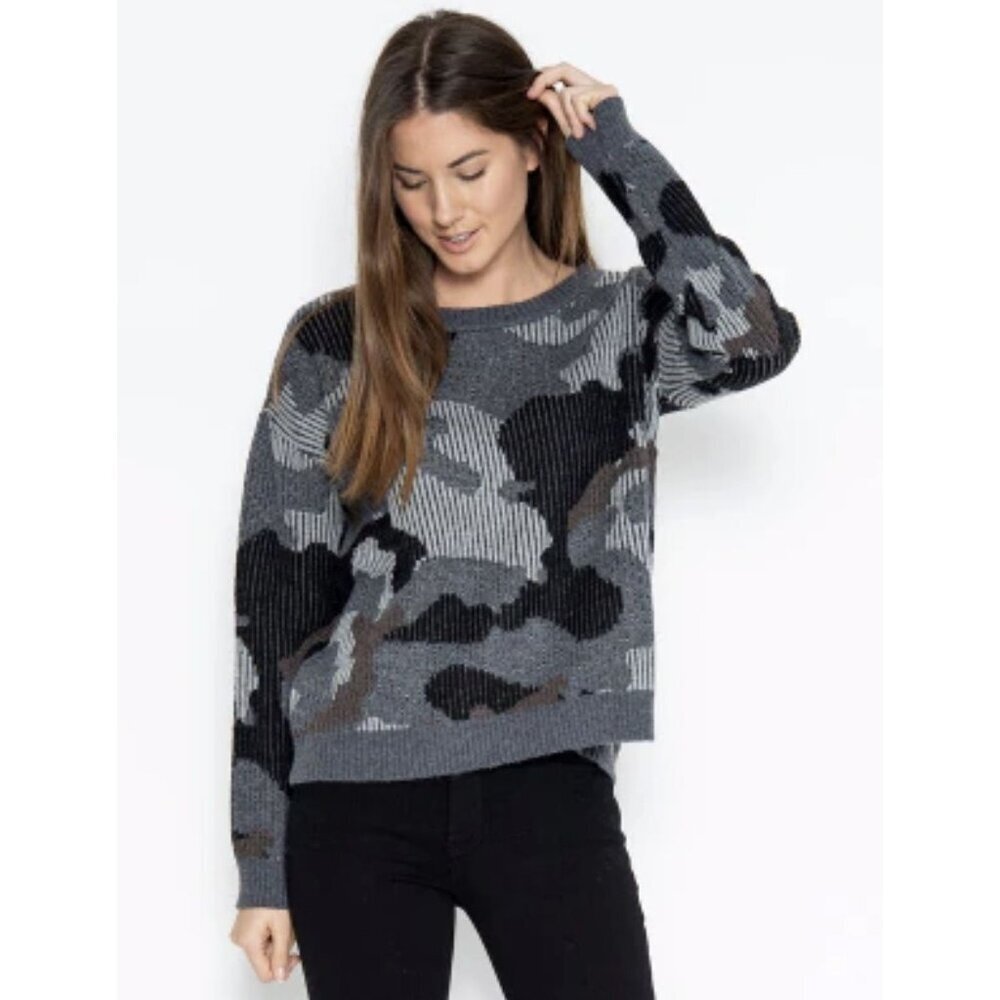 One Grey Day Formosa $248 Camo Knit Crewneck Sweater Sz Small NWT